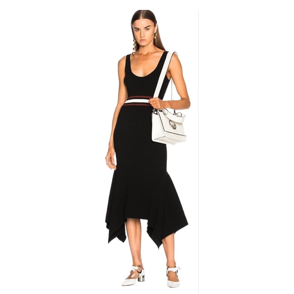 ALC Beautiful Black Knit Asymmetric Midi Dress